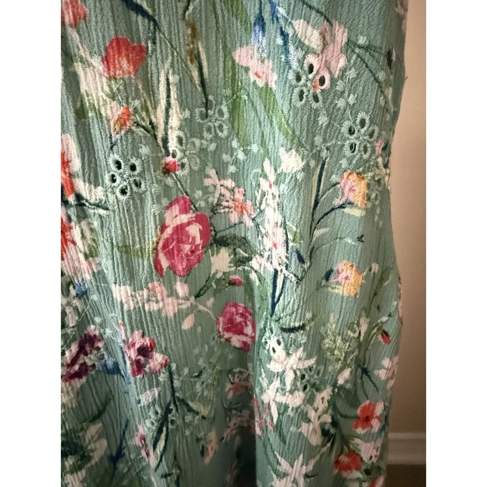 LoveStitch Floral Maxi Dress Womens S/M Boho Sleeveless‎ Green Rayon Pockets_2